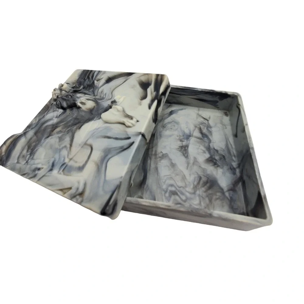 Hickok Trinket Box Gray Marbleized Acrylic Stag Deer Relief Vintage MCM Decor